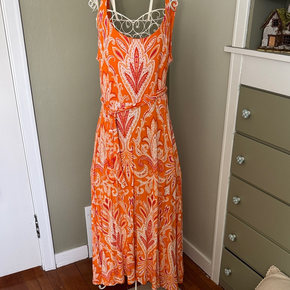 Loft maxi dress in orange pattern.